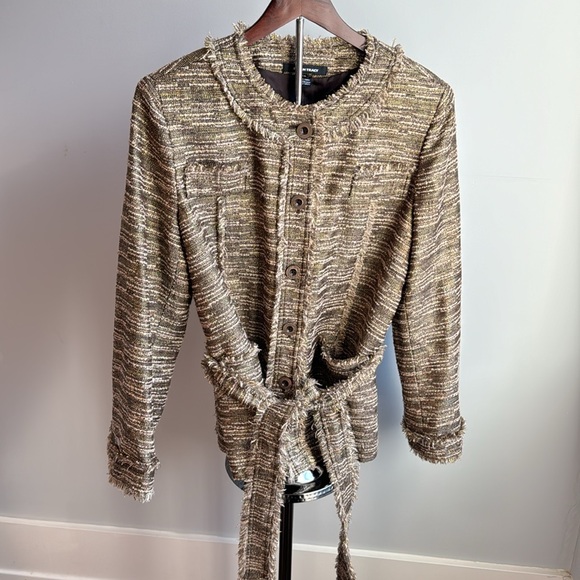 Ellen Tracy Brown Tweed Wool Blend Jacket With Metallic Threading, Size 14, NWOT - Picture 6 of 6